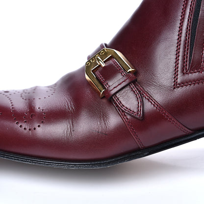 Gucci New Waxed Calfskin Womens G Medallion Toe Ankle Boots 37 Red Bordeaux 10 of 11