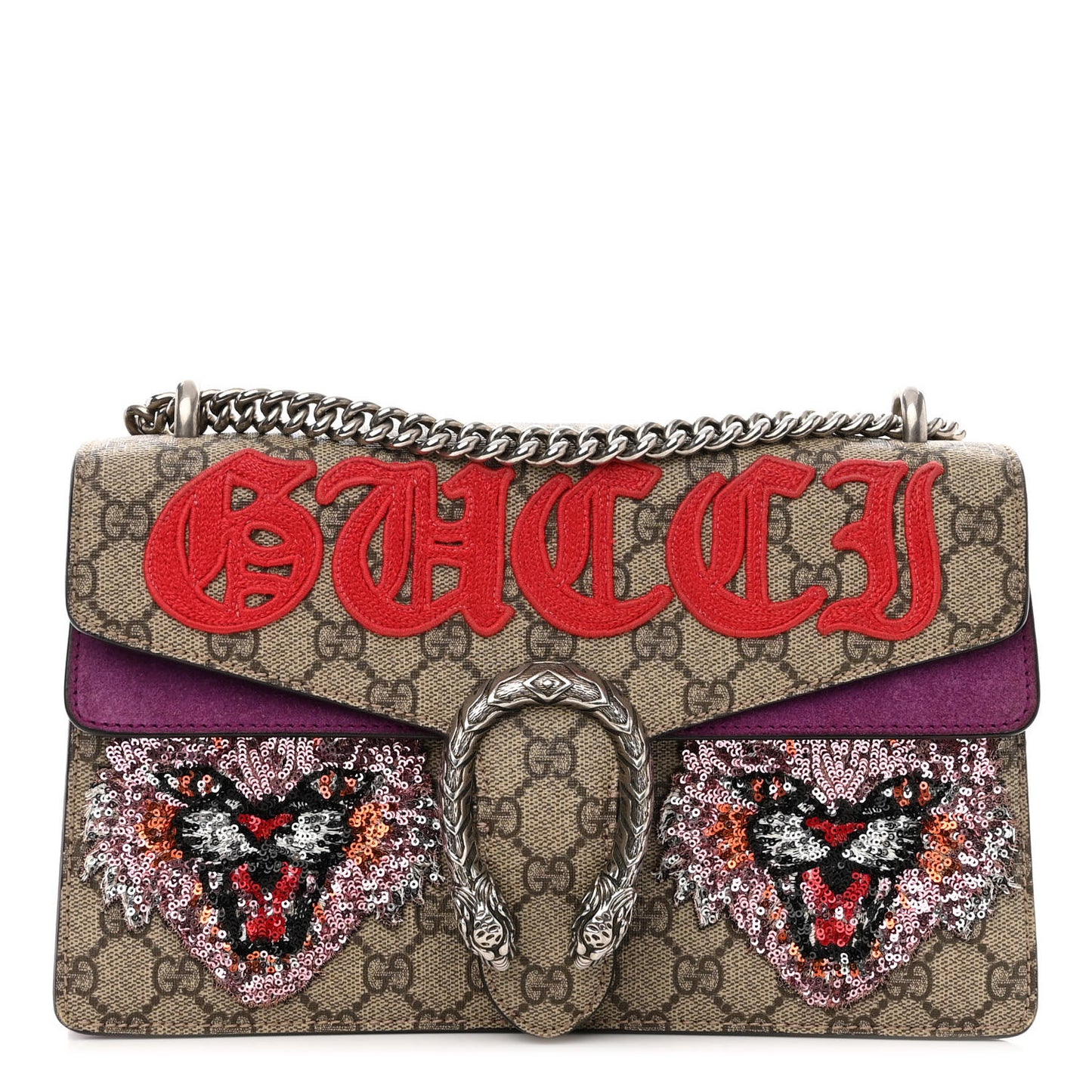 GG Supreme Monogram Embroidered Small Dionysus Shoulder Bag Purple