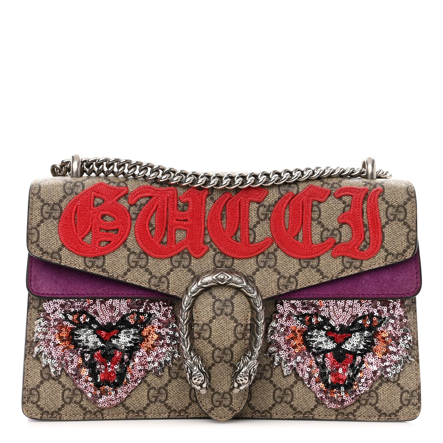 Gucci GG Supreme Monogram Embroidered Small Dionysus Shoulder Bag Purple 1 of 16