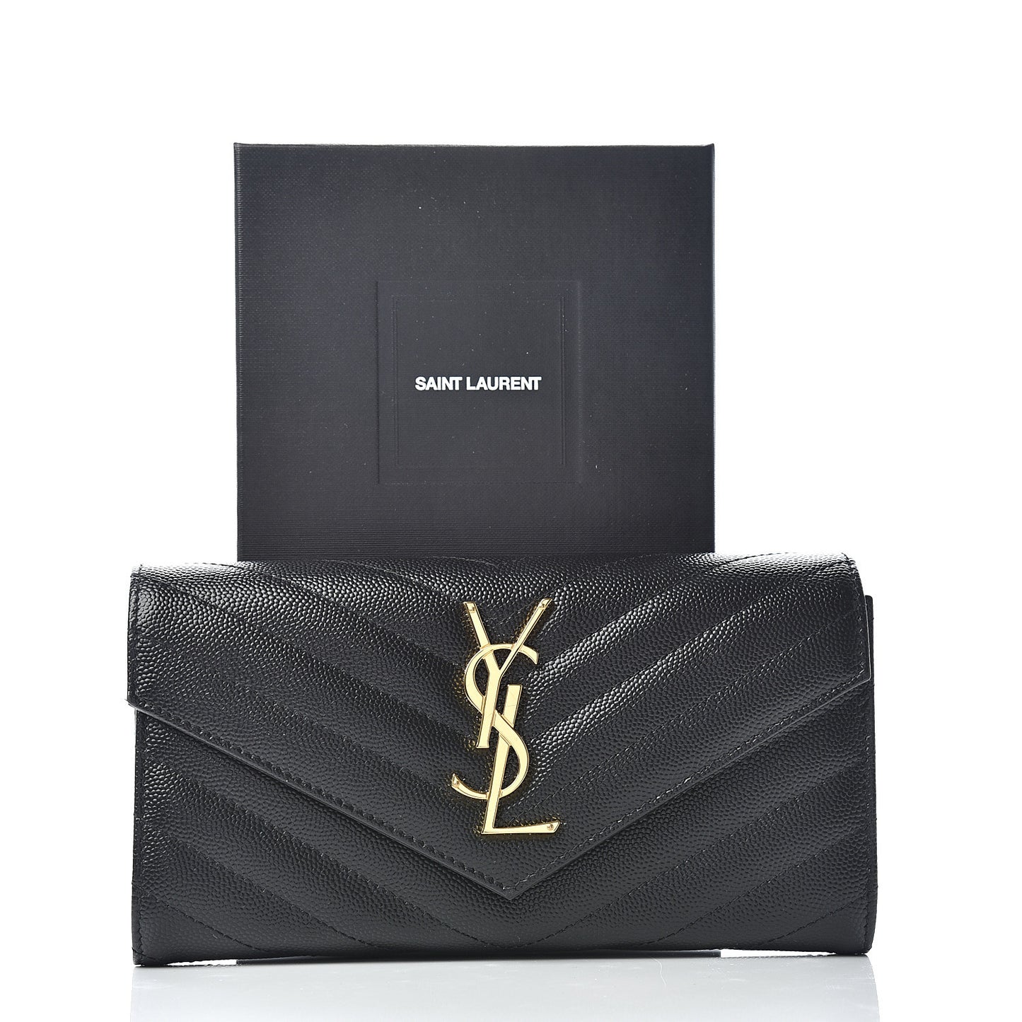 Grain De Poudre Matelasse Chevron Monogram Flap Wallet Black