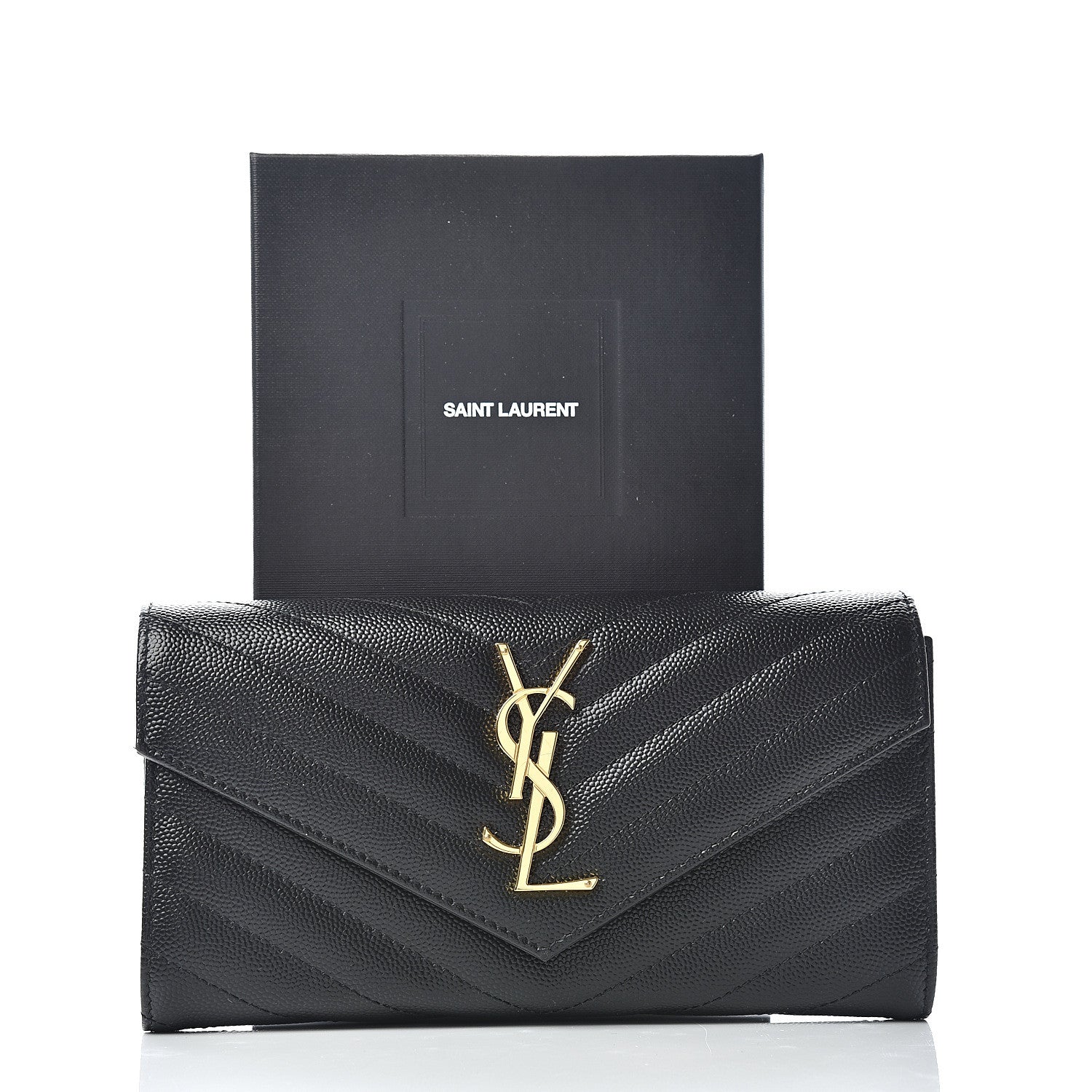 Saint Laurent Grain De Poudre Matelasse Chevron Monogram Flap Wallet Black 7 of 7