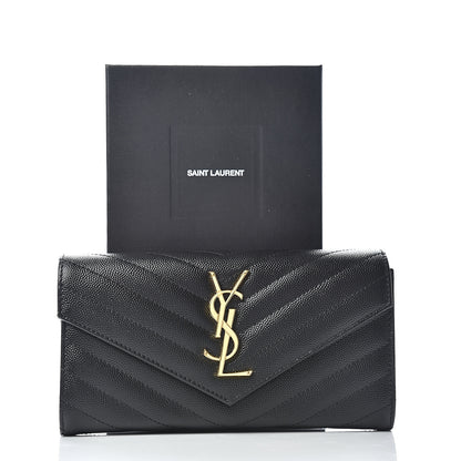 Saint Laurent Grain De Poudre Matelasse Chevron Monogram Flap Wallet Black 7 of 7