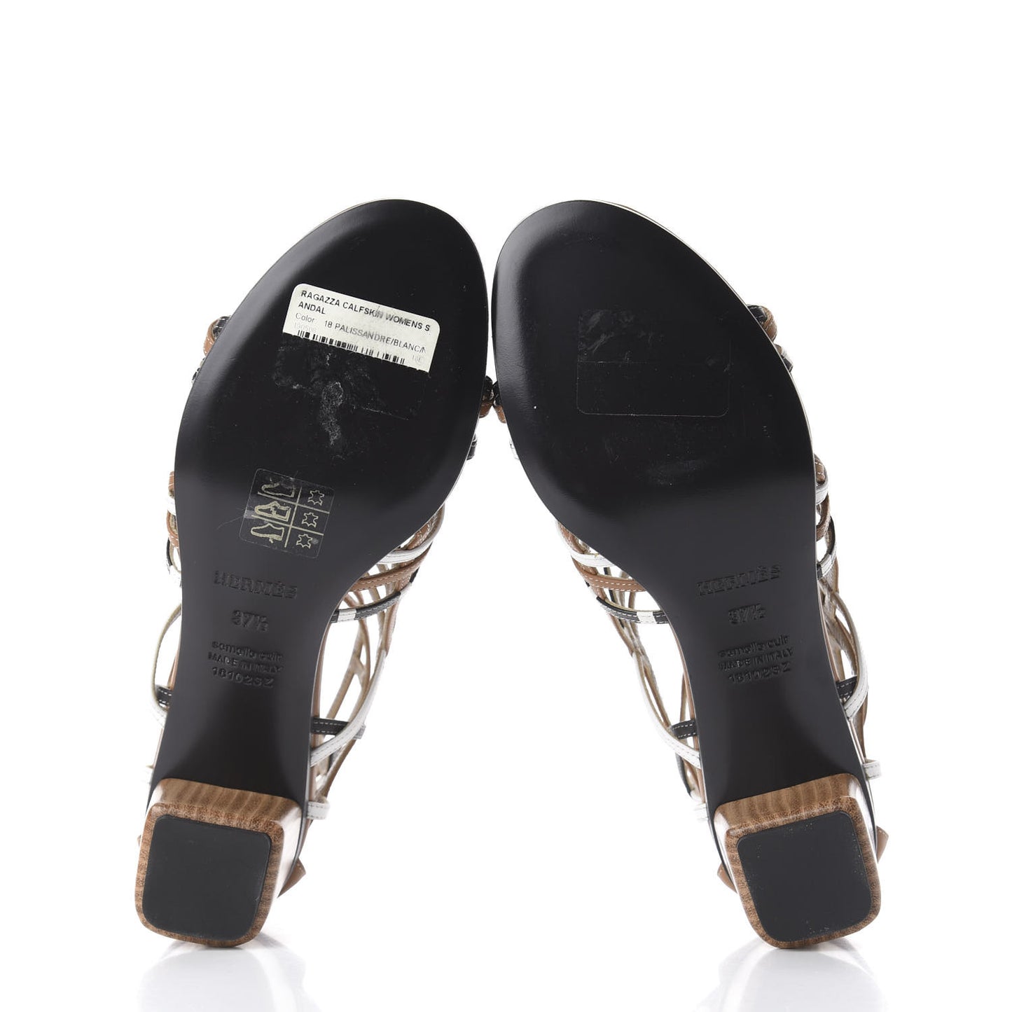 Calfskin Ragazza Sandals 37.5 Palissandre White Black