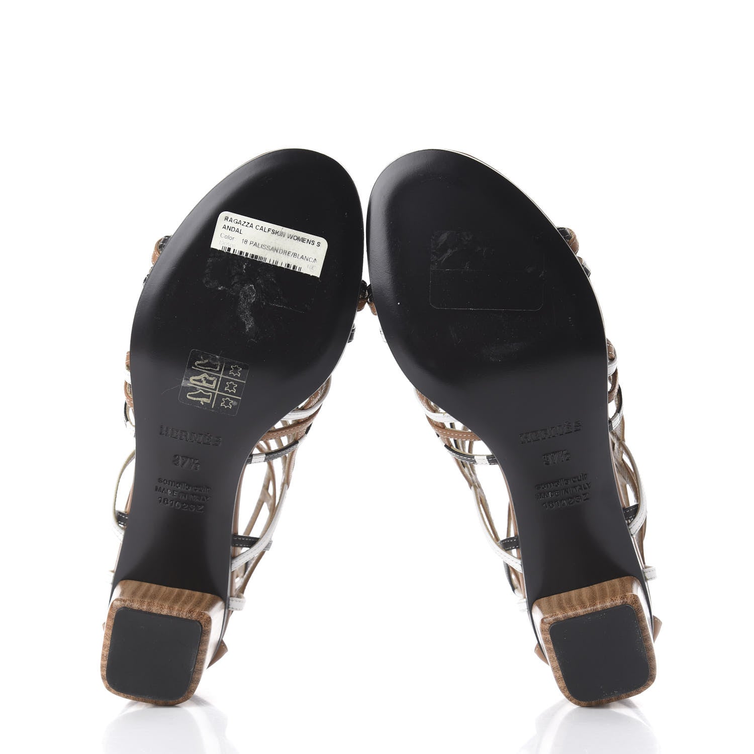 Hermes Calfskin Ragazza Sandals 37.5 Palissandre White Black 7 of 10