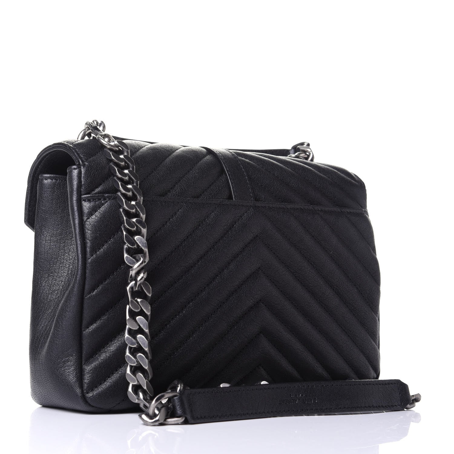 Saint Laurent Sheepskin Matelasse Chevron Monogram Medium College Bag Black 2 of 4