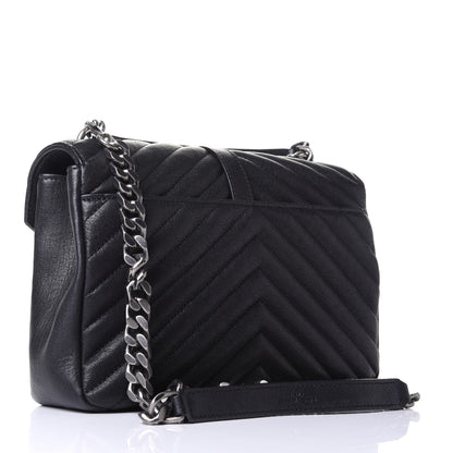 Saint Laurent Sheepskin Matelasse Chevron Monogram Medium College Bag Black 2 of 4