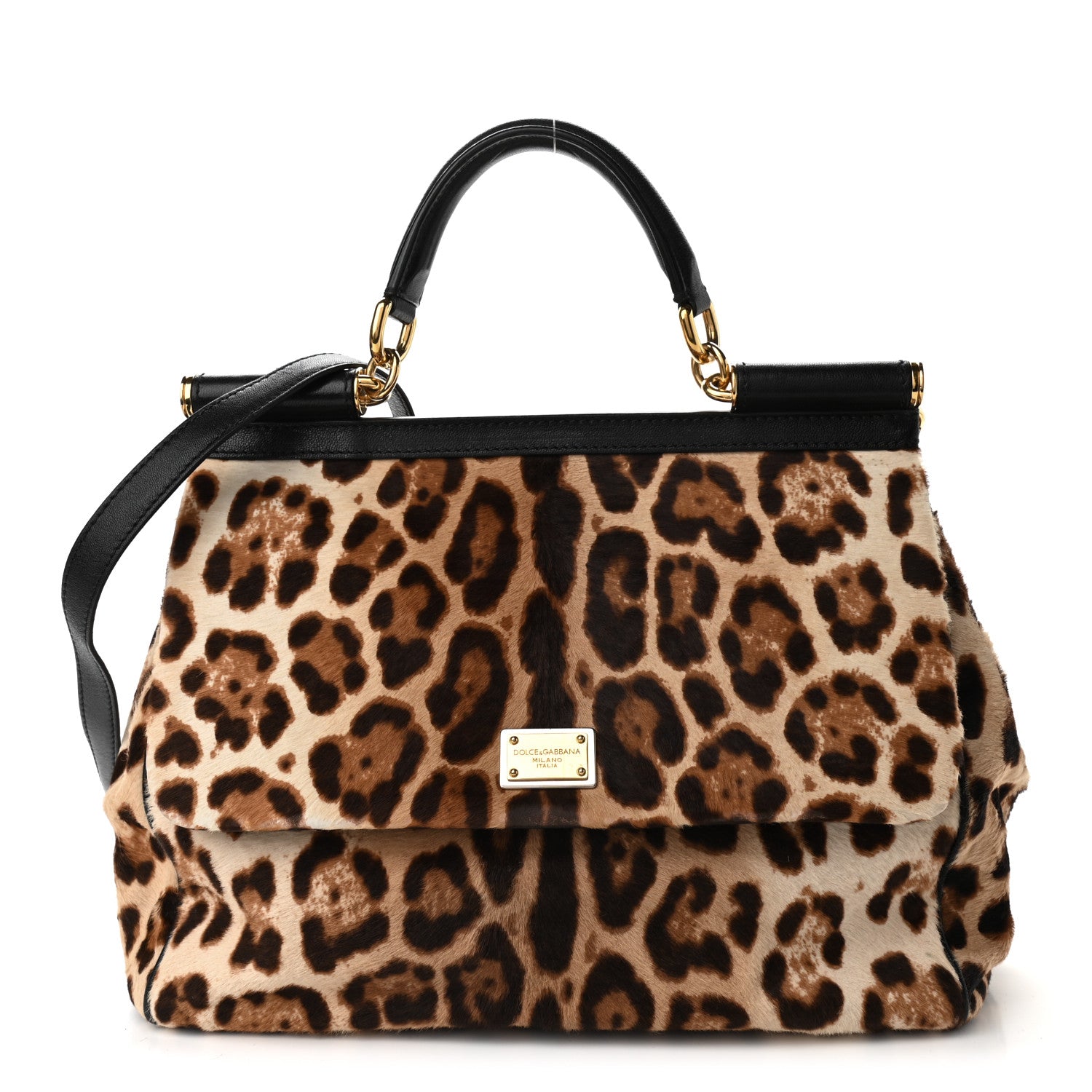 Dolce & Gabbana Calf Hair Leopard Print Miss Sicily Satchel Naturale 1 of 10