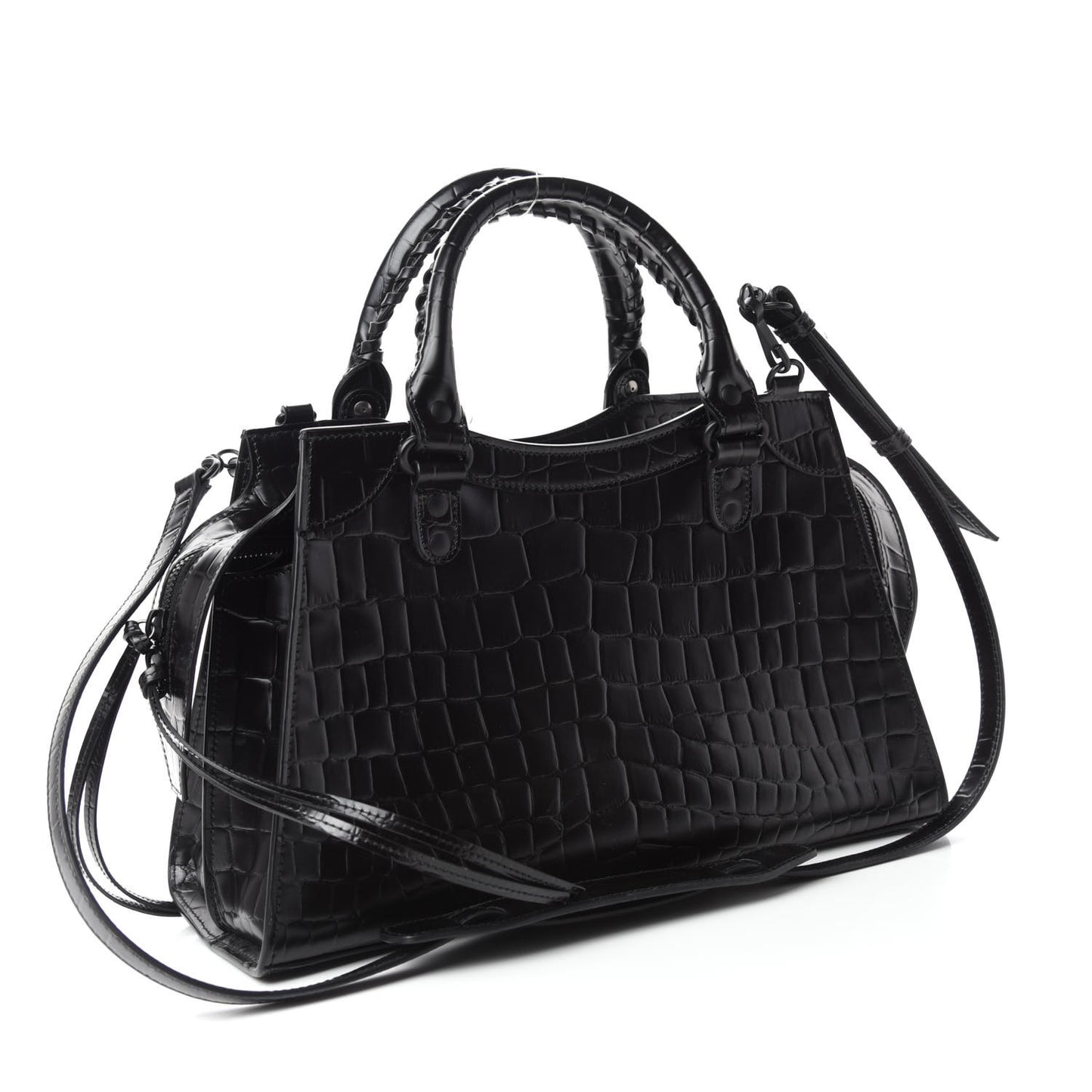 Semi Shiny Calfskin Crocodile Embossed Neo Classic Black Hardware S City Black