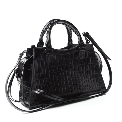 Balenciaga Semi Shiny Calfskin Crocodile Embossed Neo Classic Black Hardware S City Black 4 of 12