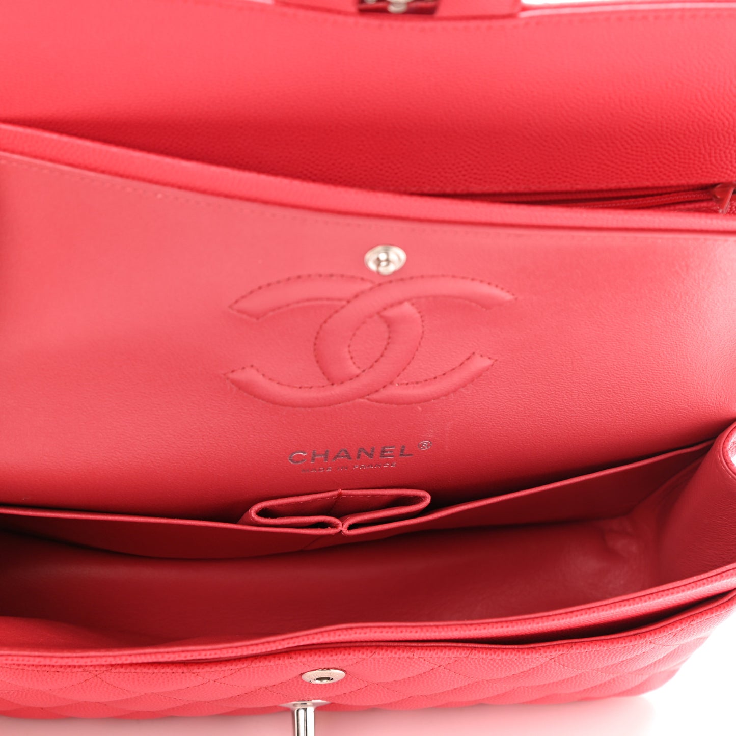 Caviar Quilted Medium Double Flap Red