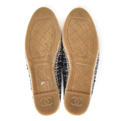 Chanel Metallic Tweed Lambskin CC Espadrilles 40 Blue Black Silver 7 of 10