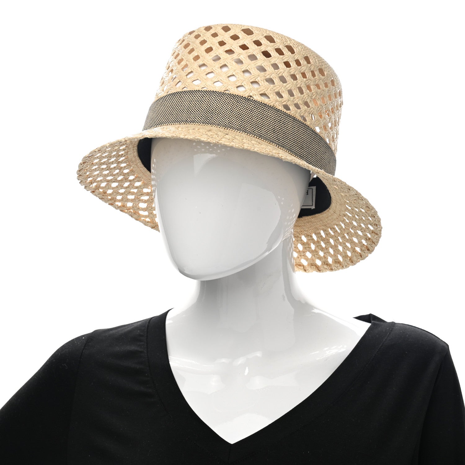 Hermes Straw Panama Elenora Hat 59 Naturel Black 2 of 12