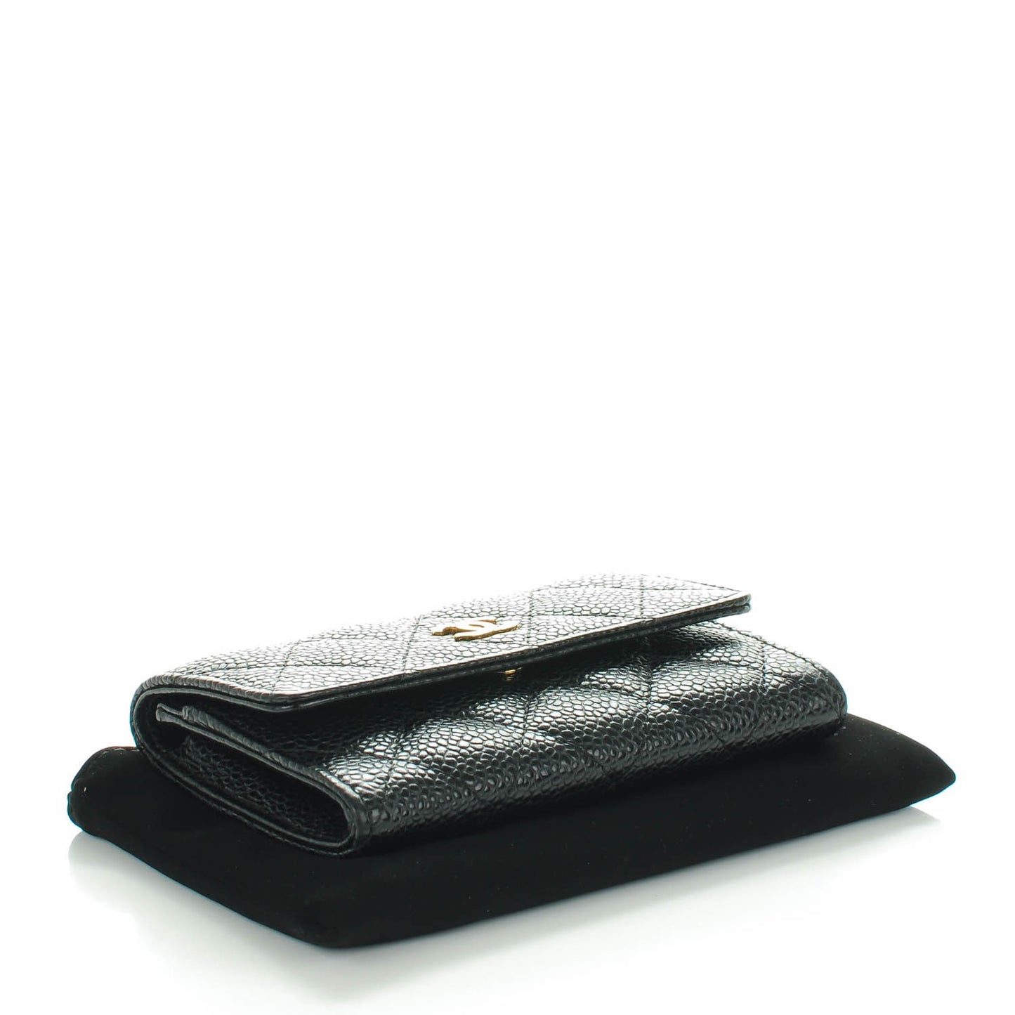 Caviar Quilted Flap Card Holder Black