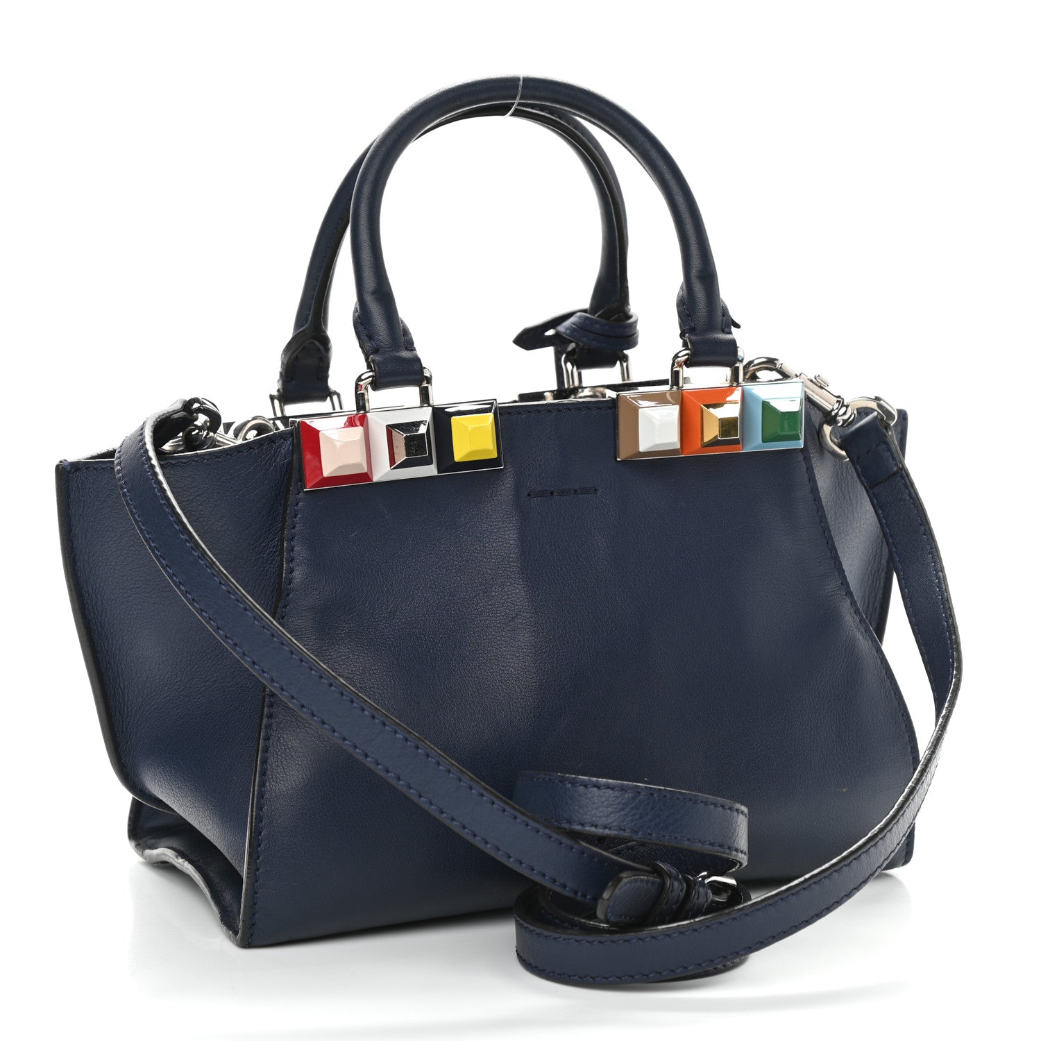 Fendi Vitello Dolce Studded Mini 3Jours Tote Blueberry Multicolor 3 of 14