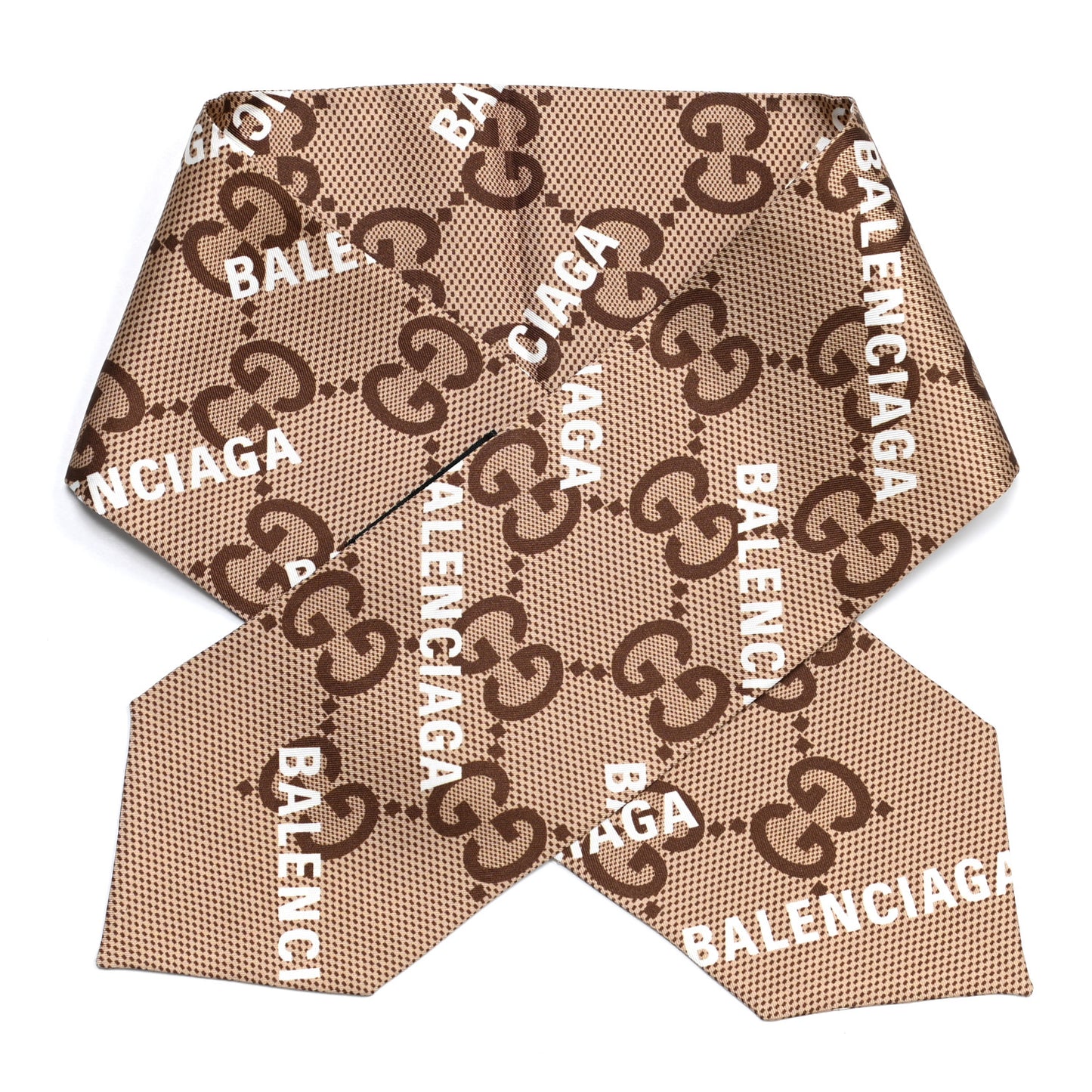 X BALENCIAGA Silk Twill Maxi GG Monogram GG B Neck Bow Scarf Beige White