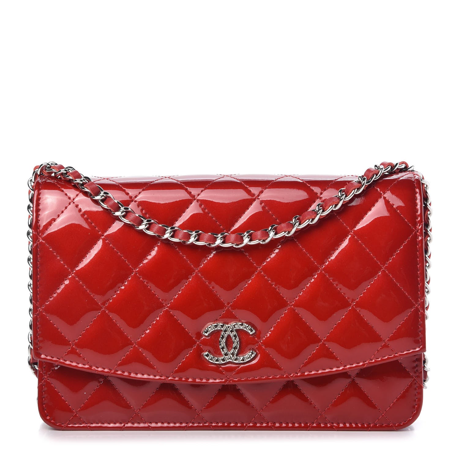 Chanel Patent Quilted Brilliant Wallet On Chain WOC Red 1 of 10