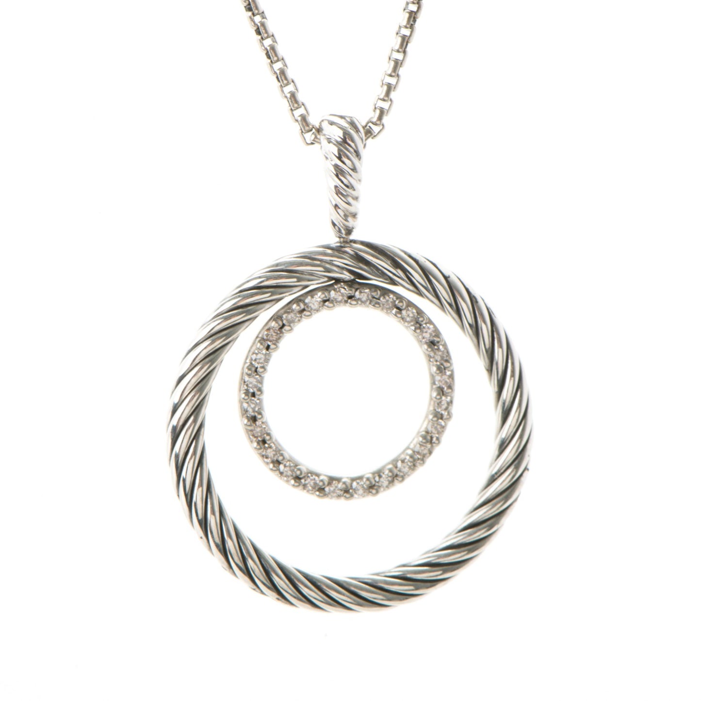 Sterling Silver Pave Diamond Mobile Circle Pendant Necklace