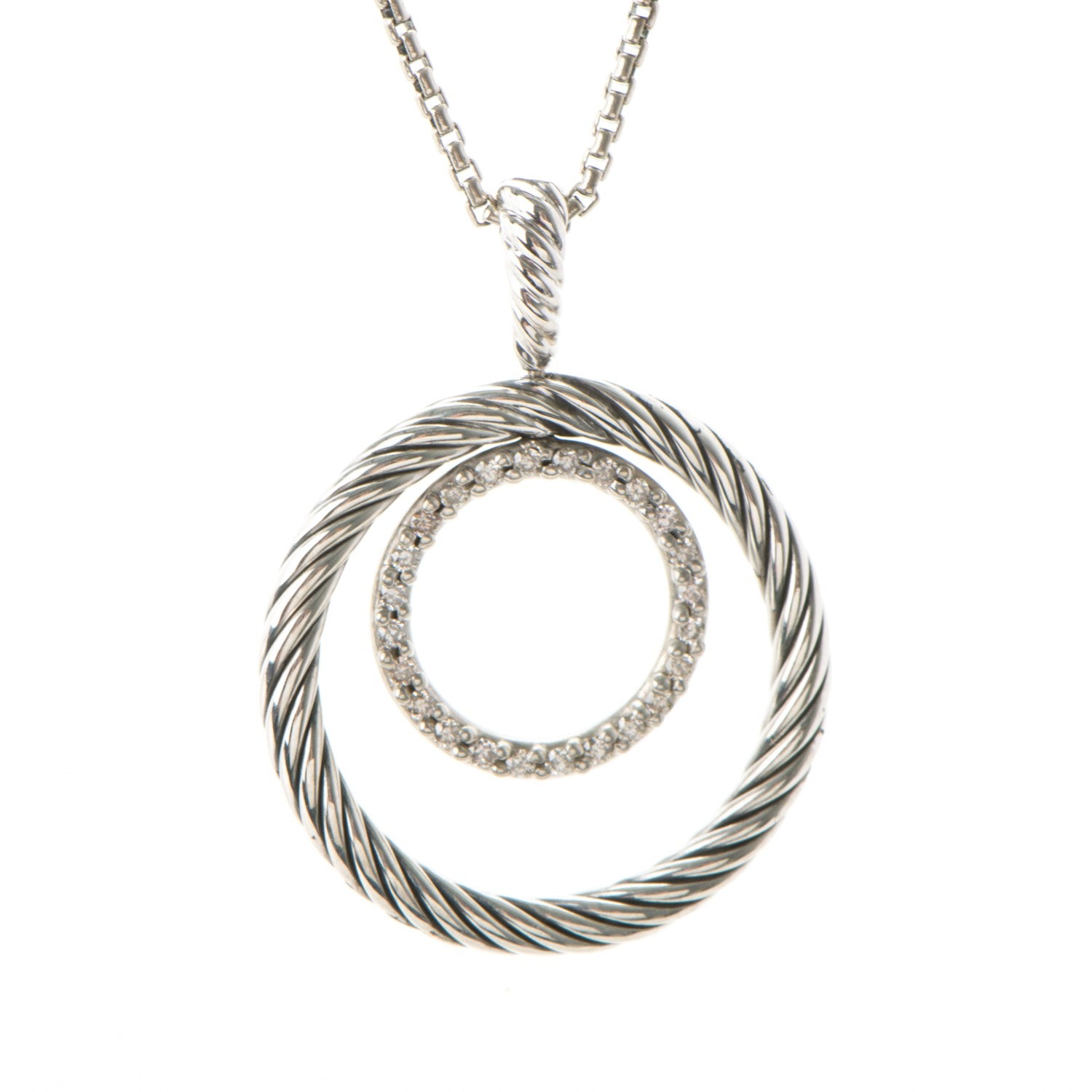 David Yurman Sterling Silver Pave Diamond Mobile Circle Pendant Necklace 3 of 6