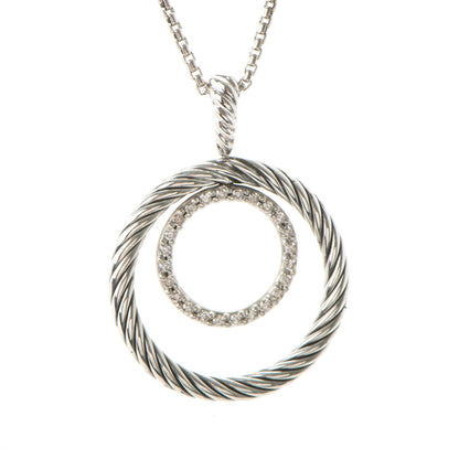 David Yurman Sterling Silver Pave Diamond Mobile Circle Pendant Necklace 3 of 6