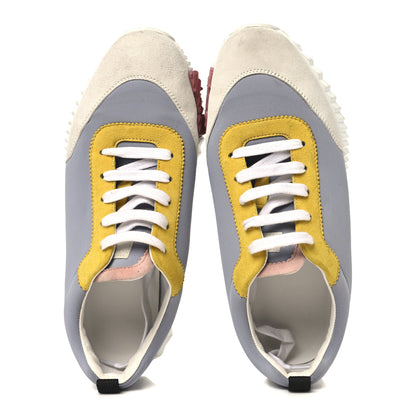 Hermes Technical Canvas Suede Goatskin Bouncing Sneakers 39.5 Gris Multicolor 2 of 8