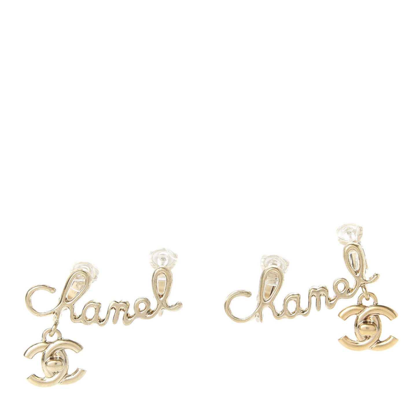 Metal Logo CC Turnlock Clip On Earrings Gold