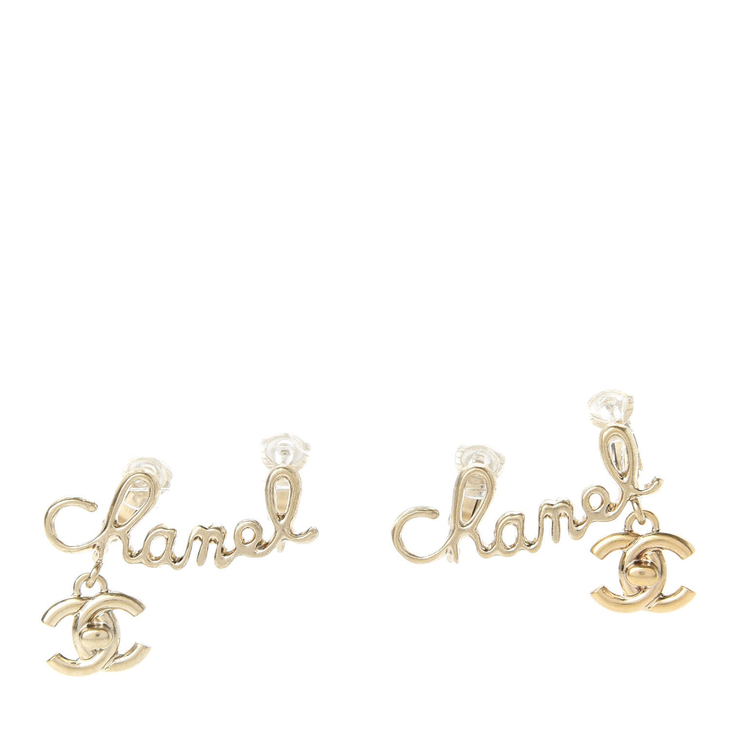 Chanel Metal Logo CC Turnlock Clip On Earrings Gold 1 of 4