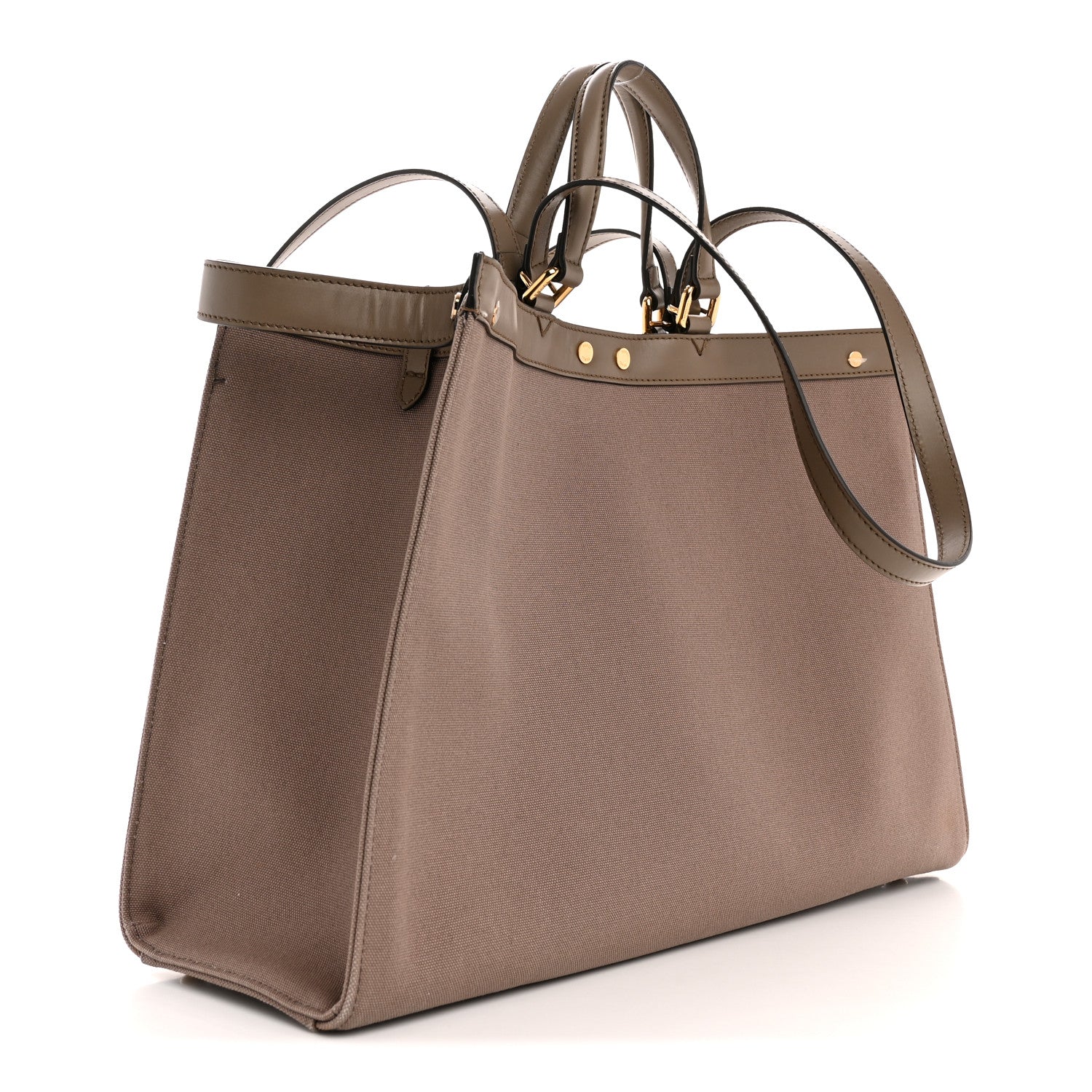 Fendi Canvas Vitello King FF Embroidered Medium Peekaboo X-Tote Tartufo 3 of 12