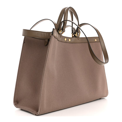 Fendi Canvas Vitello King FF Embroidered Medium Peekaboo X-Tote Tartufo 3 of 12