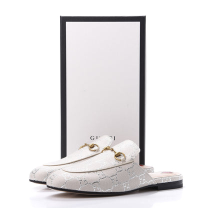 Gucci Canvas Lame GG Monogram Womens Princetown Slippers 39 Gardenia Silver 10 of 10