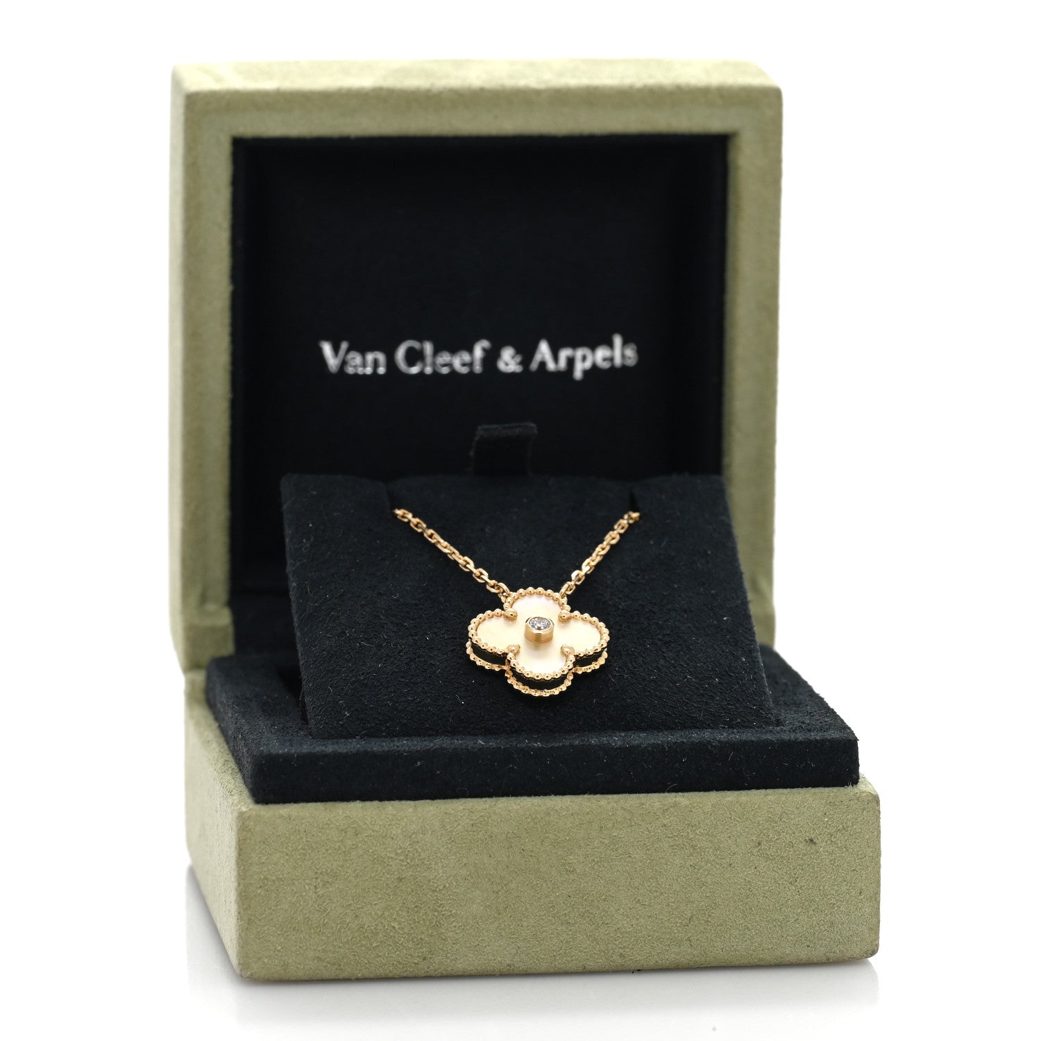 Van Cleef & Arpels 18K Yellow Gold Diamond Yellow Mother of Pearl Vintage Alhambra Pendant Necklace 5 of 5