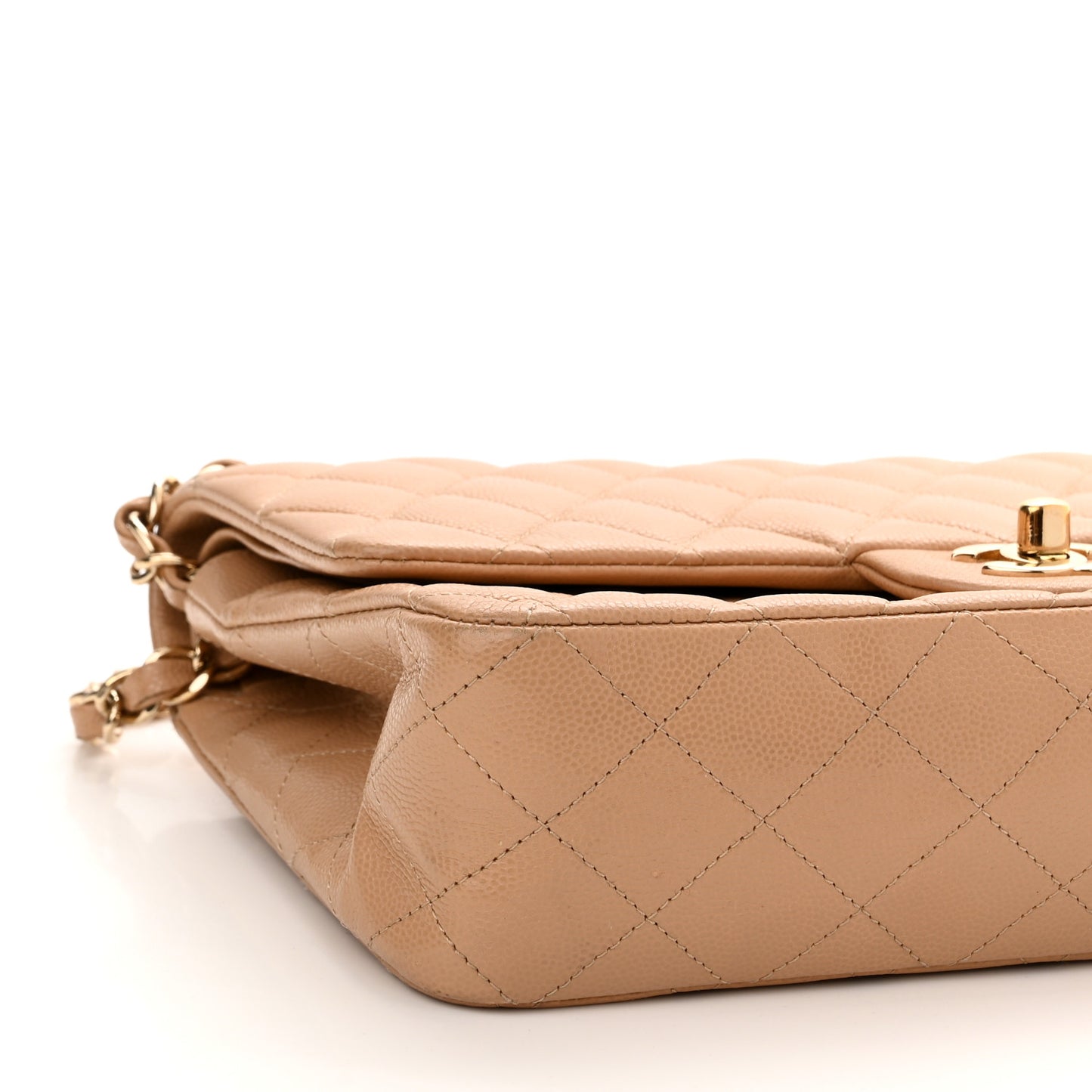 Caviar Quilted Medium Double Flap Beige