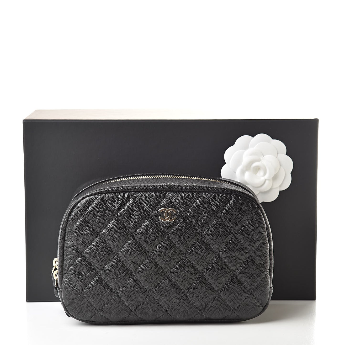 Caviar Quilted Curvy Pouch Cosmetic Case Black