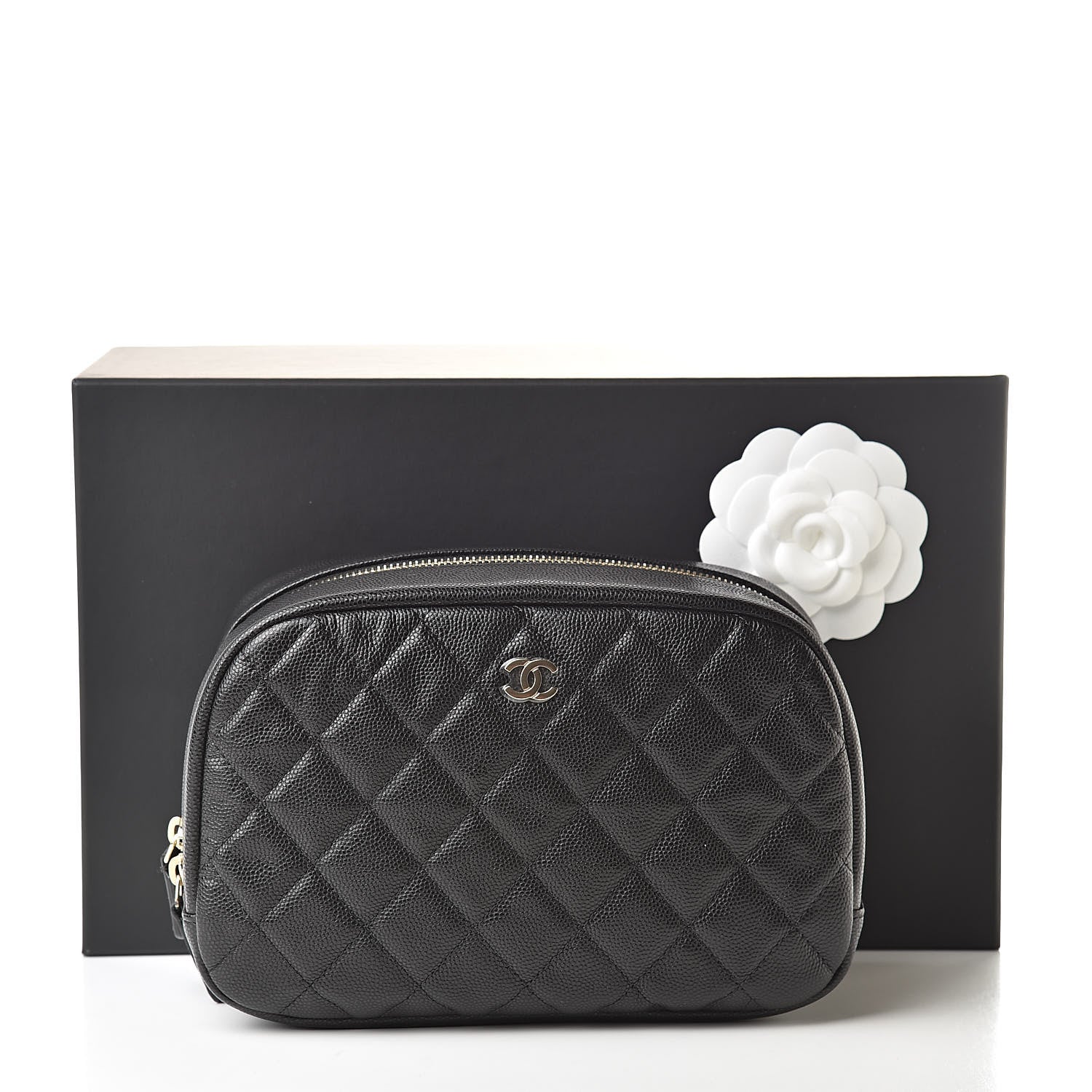 Chanel Caviar Quilted Curvy Pouch Cosmetic Case Black 8 of 8