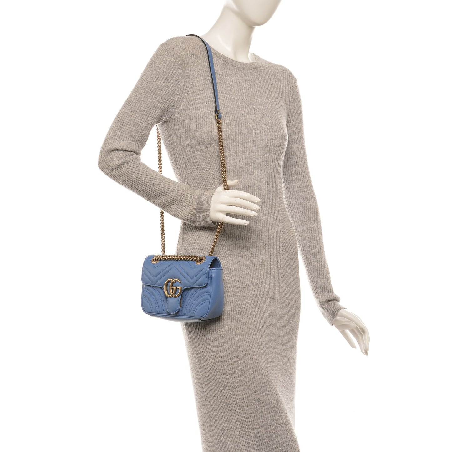 Calfskin Matelasse Mini GG Marmont Shoulder Bag Clear Sky Blue