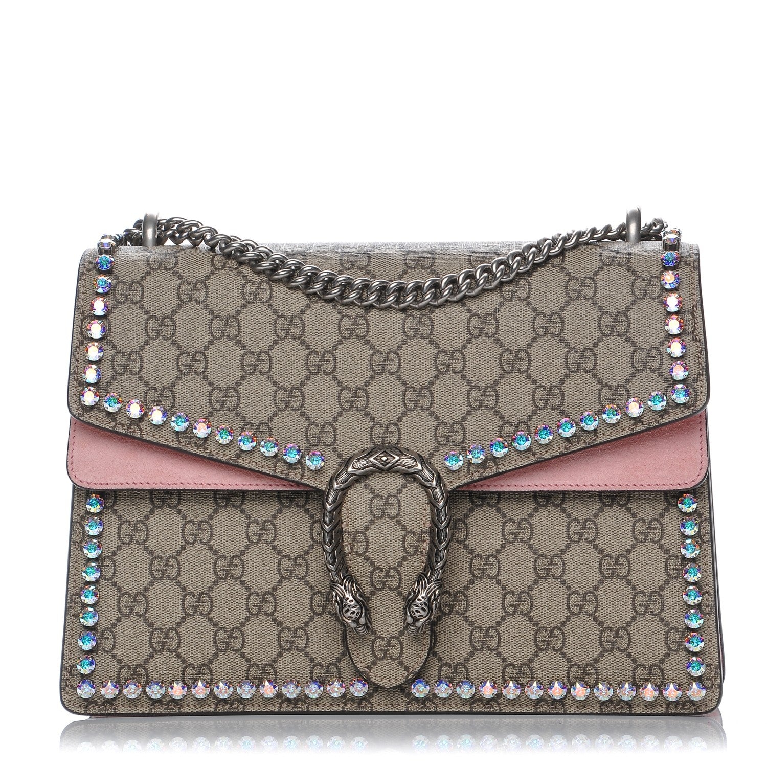 Gucci GG Supreme Monogram Suede Crystal Medium Dionysus Shoulder Bag Beige Ebony Light Peonia 1 of 9