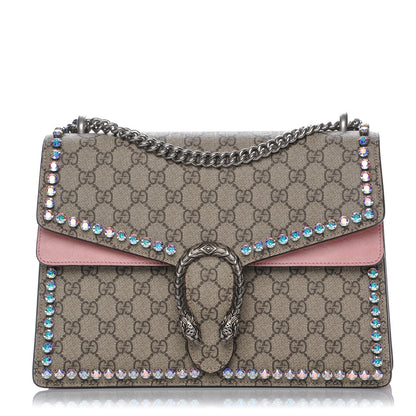 Gucci GG Supreme Monogram Suede Crystal Medium Dionysus Shoulder Bag Beige Ebony Light Peonia 1 of 9