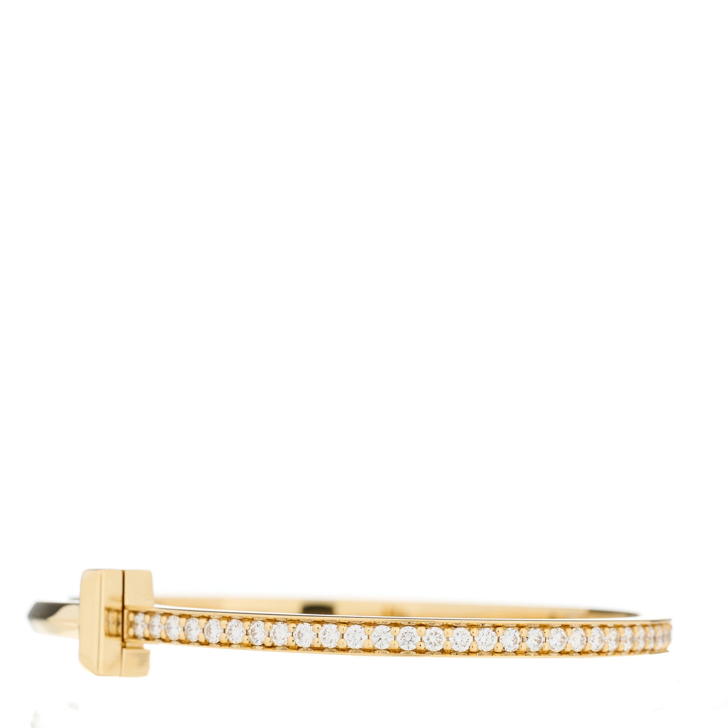 Tiffany 18K Yellow Gold Diamond Narrow T1 Hinged Bangle Bracelet 2 of 5