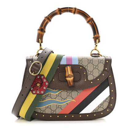 Gucci GG Supreme Monogram Studded Calfskin 100 Centennial Geometric Medium Bamboo 1947 Top Handle Bag Beige Ebony Multicolor 1 of 12