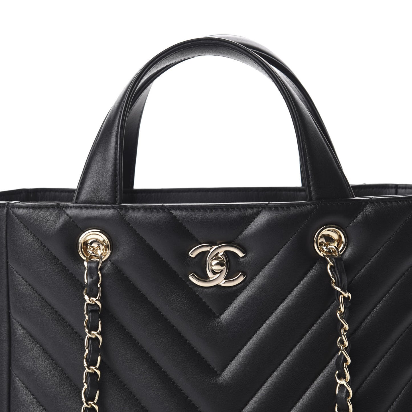 Calfskin Chevron Quilted Statement Shopping Tote Black