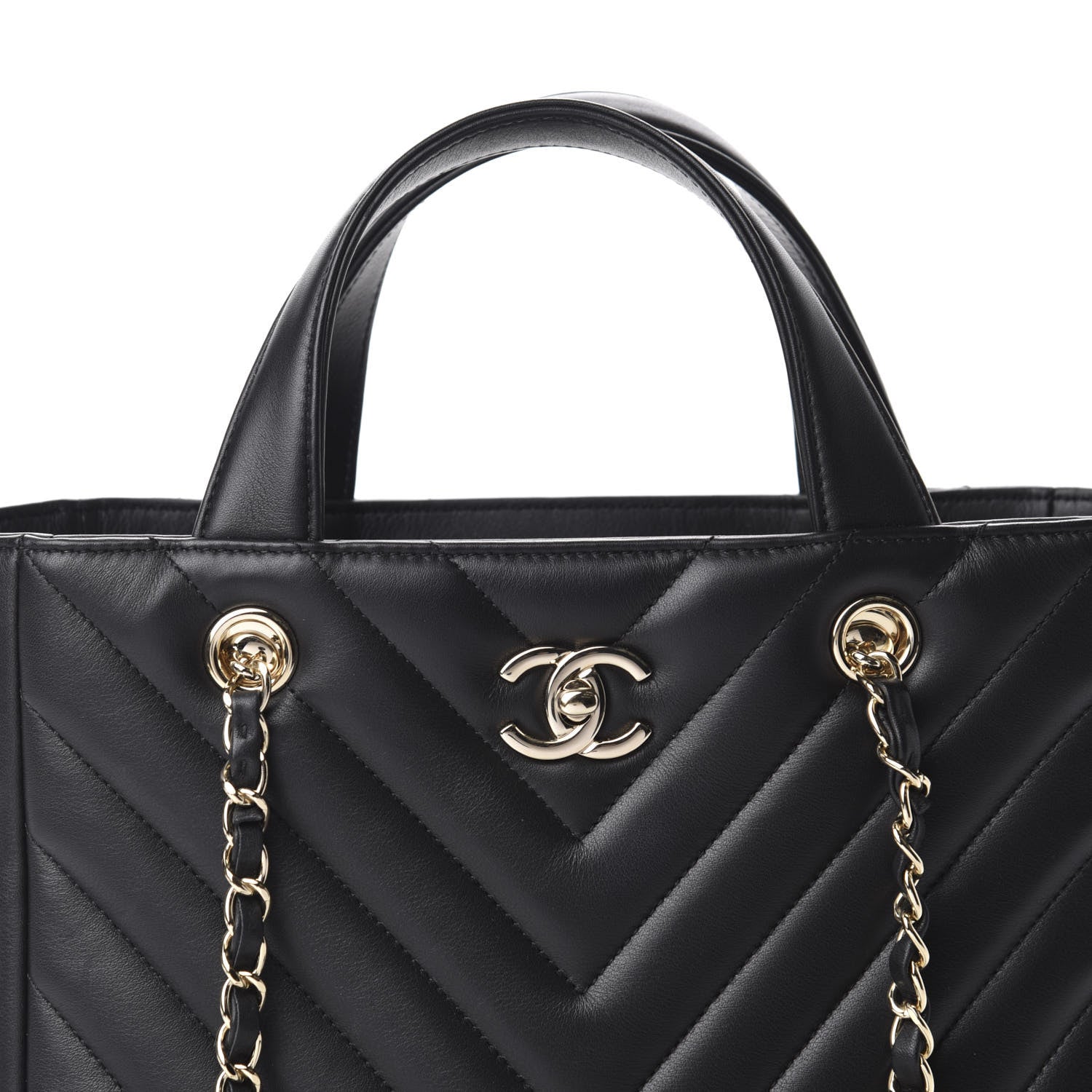 Chanel Calfskin Chevron Quilted Statement Shopping Tote Black 11 of 11