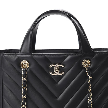 Chanel Calfskin Chevron Quilted Statement Shopping Tote Black 11 of 11