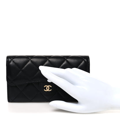 Chanel Lambskin Quilted Medium Gusset Flap Wallet Black 2 of 9