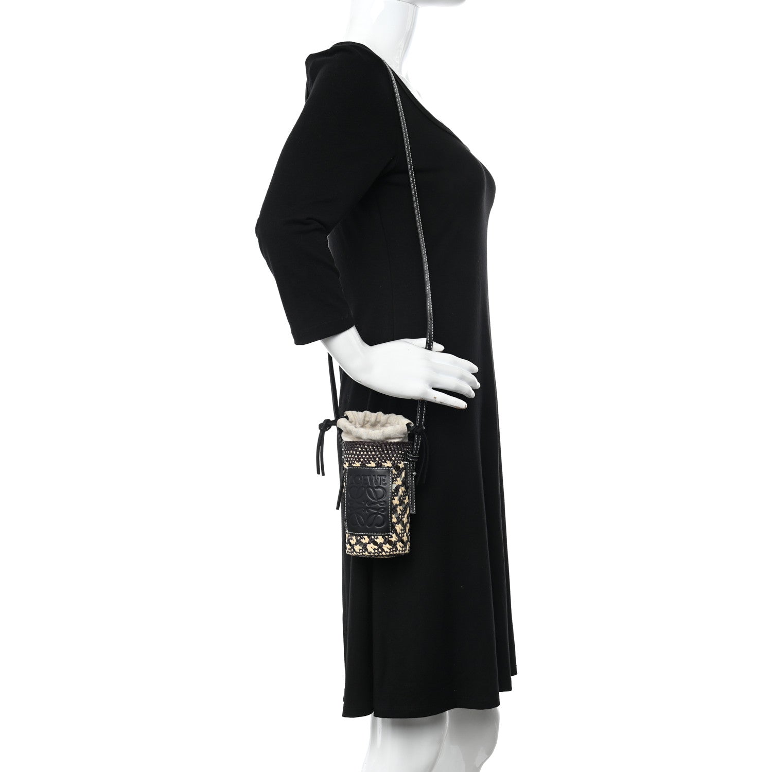 Loewe Calfskin Raffia Paula's Ibiza Pocket Bucket Bag Natural Navy Blue 2 of 10