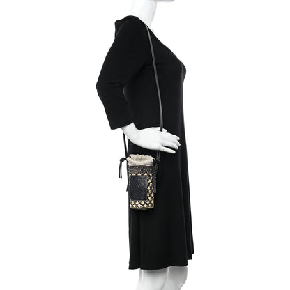 Loewe Calfskin Raffia Paula's Ibiza Pocket Bucket Bag Natural Navy Blue 2 of 10