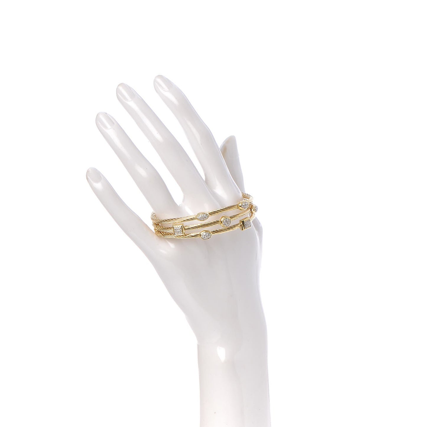 18K Yellow Gold Diamond Three Row Confetti Cuff Bracelet