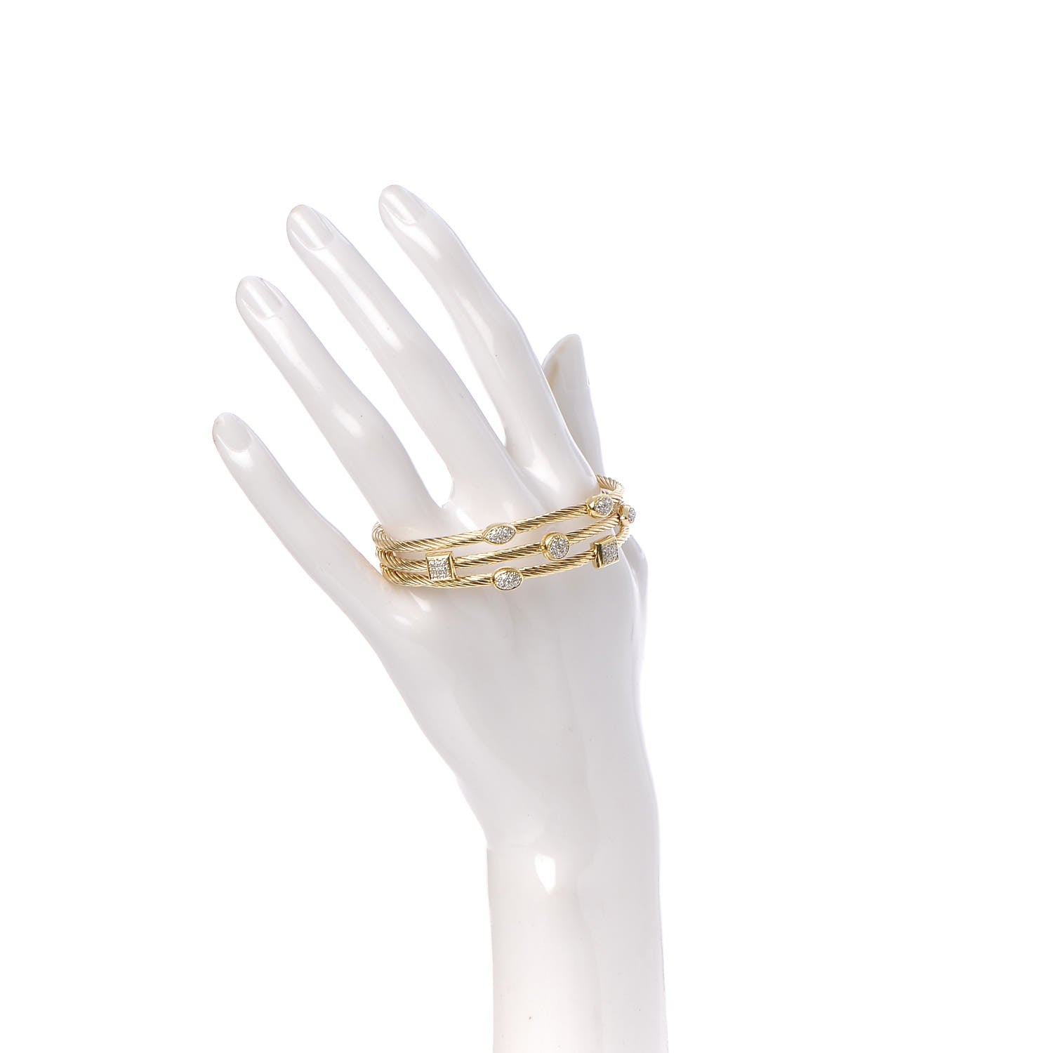 David Yurman 18K Yellow Gold Diamond Three Row Confetti Cuff Bracelet 2 of 4