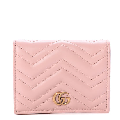 Gucci Calfskin Matelasse GG Marmont Card Case Wallet Perfect Pink 1 of 5