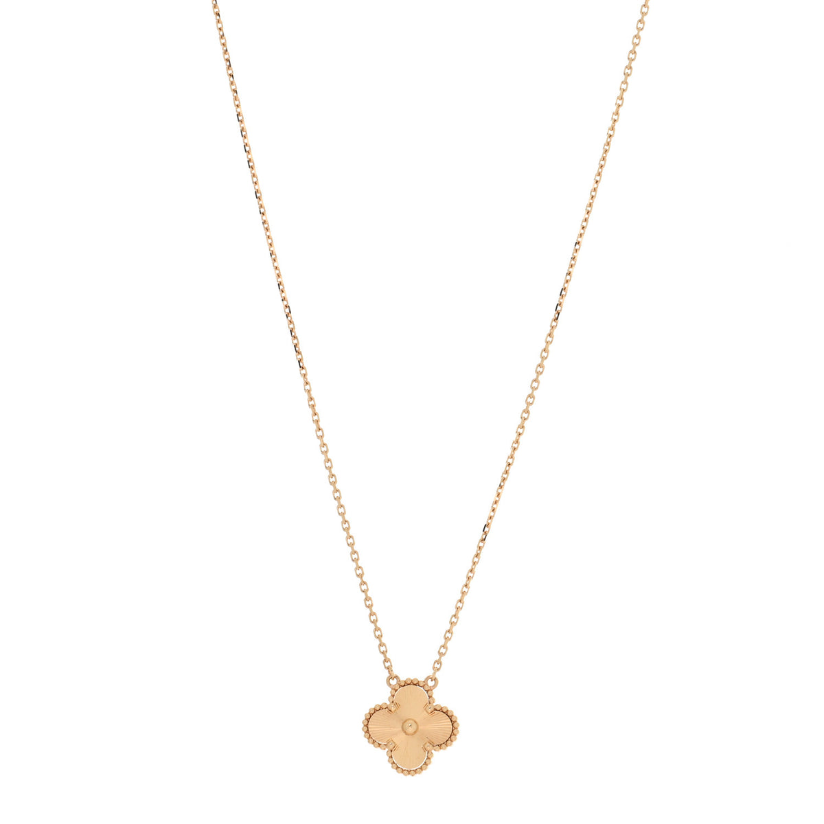 Van Cleef & Arpels 18K Yellow Gold Guilloche Vintage Alhambra Pendant Necklace 1 of 5
