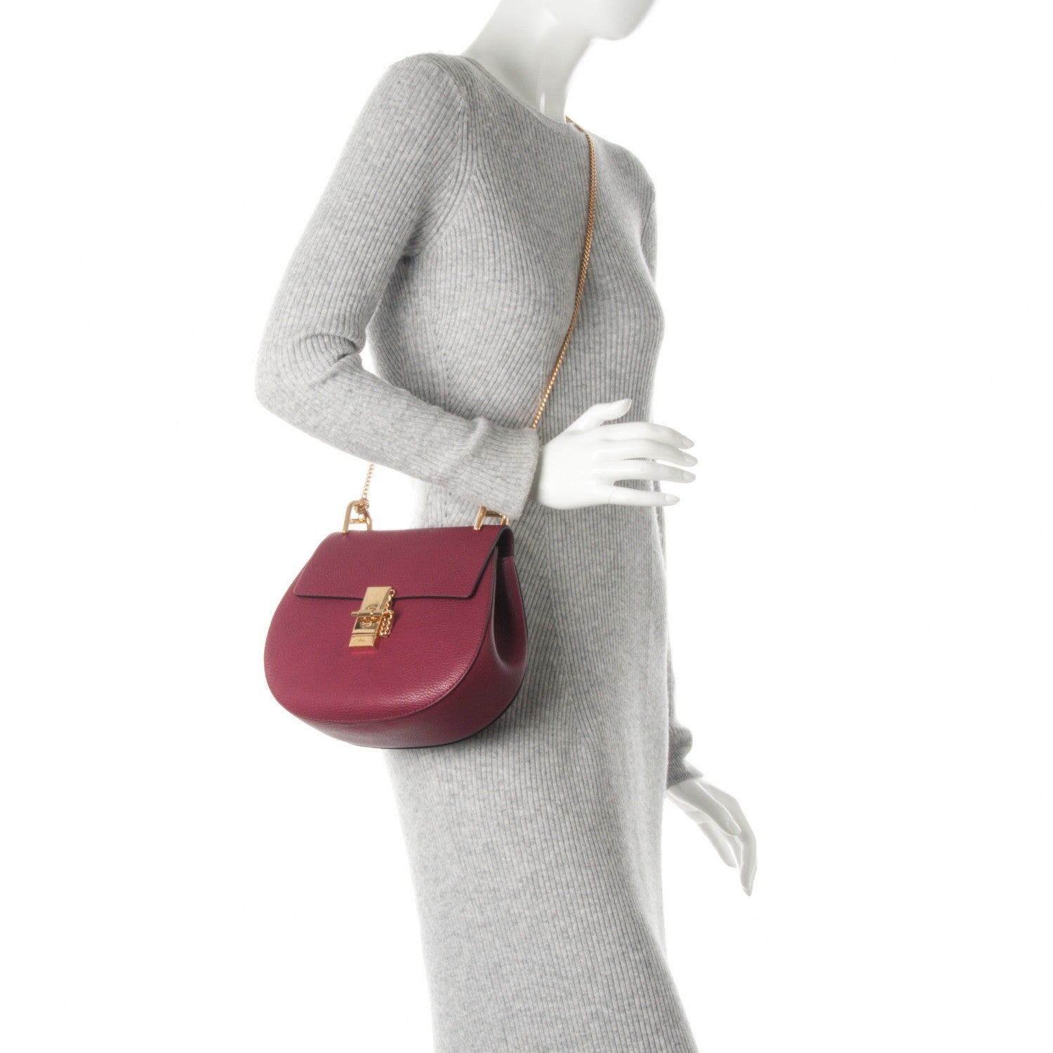 Chloe Grained Lambskin Drew Shoulder Bag Wine Purple 2 of 7
