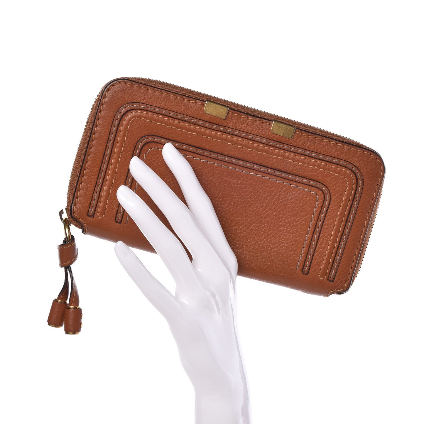 Grained Calfskin Marcie Long Zip Around Wallet Tan